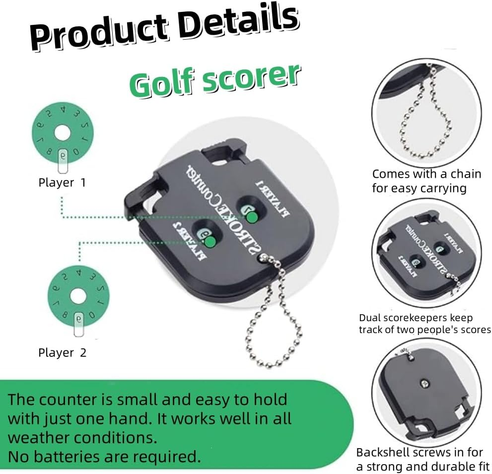 4 Pcs Counters with Keychain,Portable Mini Golf Stroke Counters,Manual Clicker with Reset Key and Keychain for Lightweight Scorekeep Tool,Counter for Golf（Black、White） image number 3
