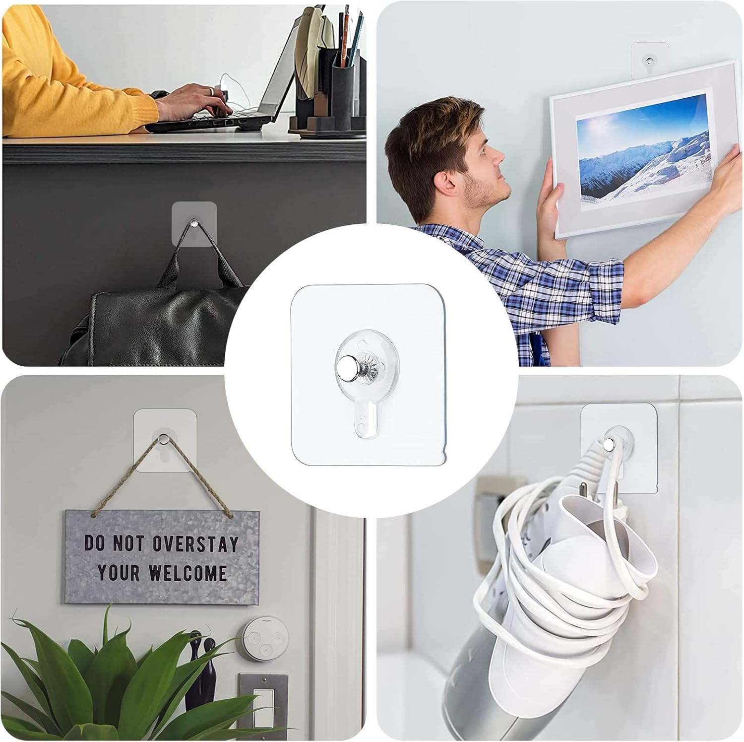 18PCS Self Adhesive Hanging Nails, 6X6Cm Adhesive Wall-Mounted Screw Hook Seamless Screw Waterproof Sticker Hooks, Drill Free Adhesive Wall Hooks for Bathroom Kitchen image number 2