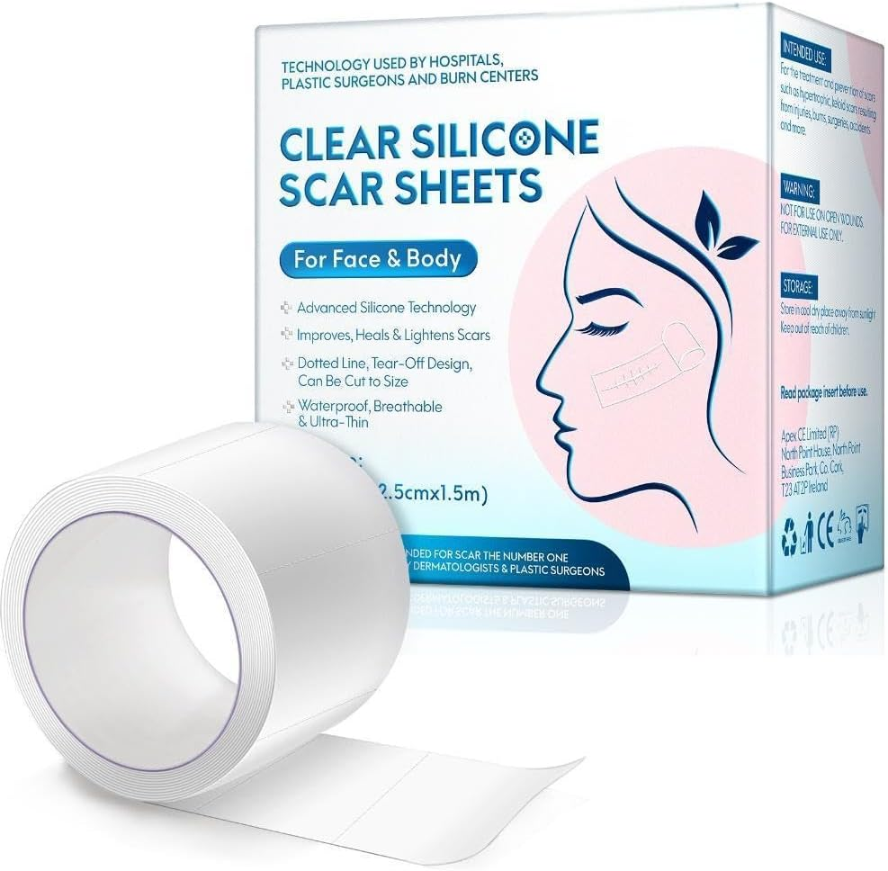 Clear Silicone Scar Sheets for Face & Body &ndash; Medical-Grade Silicone Gel, Improves & Heals Scars, Waterproof, Breathable, Easy to Cut (Roll Size 0.98" X 59", 2.5Cm X 1.5M) image number 4