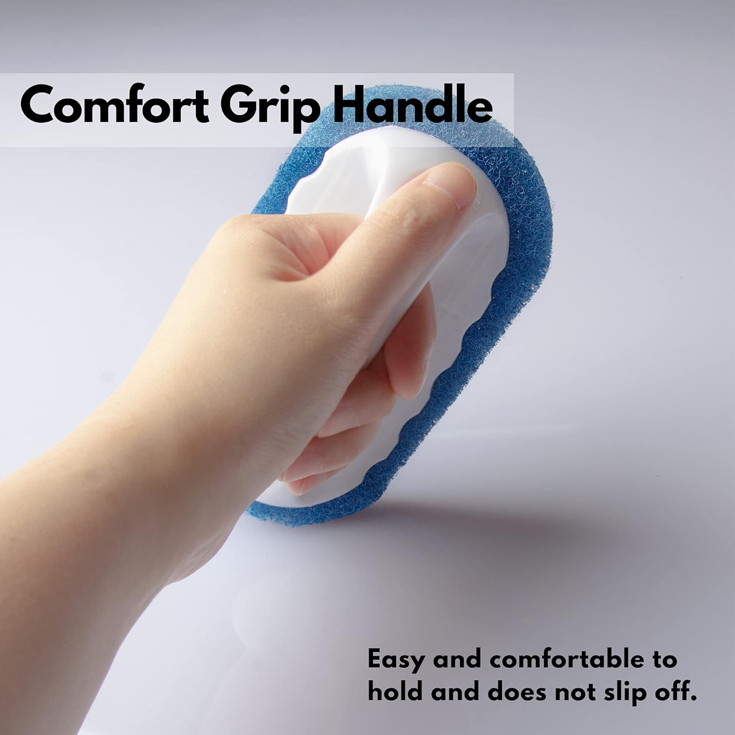 Skylarlife Scouring Pad Brush Cleaning Scrub with Handle Abrasive Pad for Grout Tile Shower and Sink Cleaning, Scrubbing Floor and Tile Boat Polishing Refinishing Bathroom Kitchen Heavy Duty 2 Pack Blue image number 3