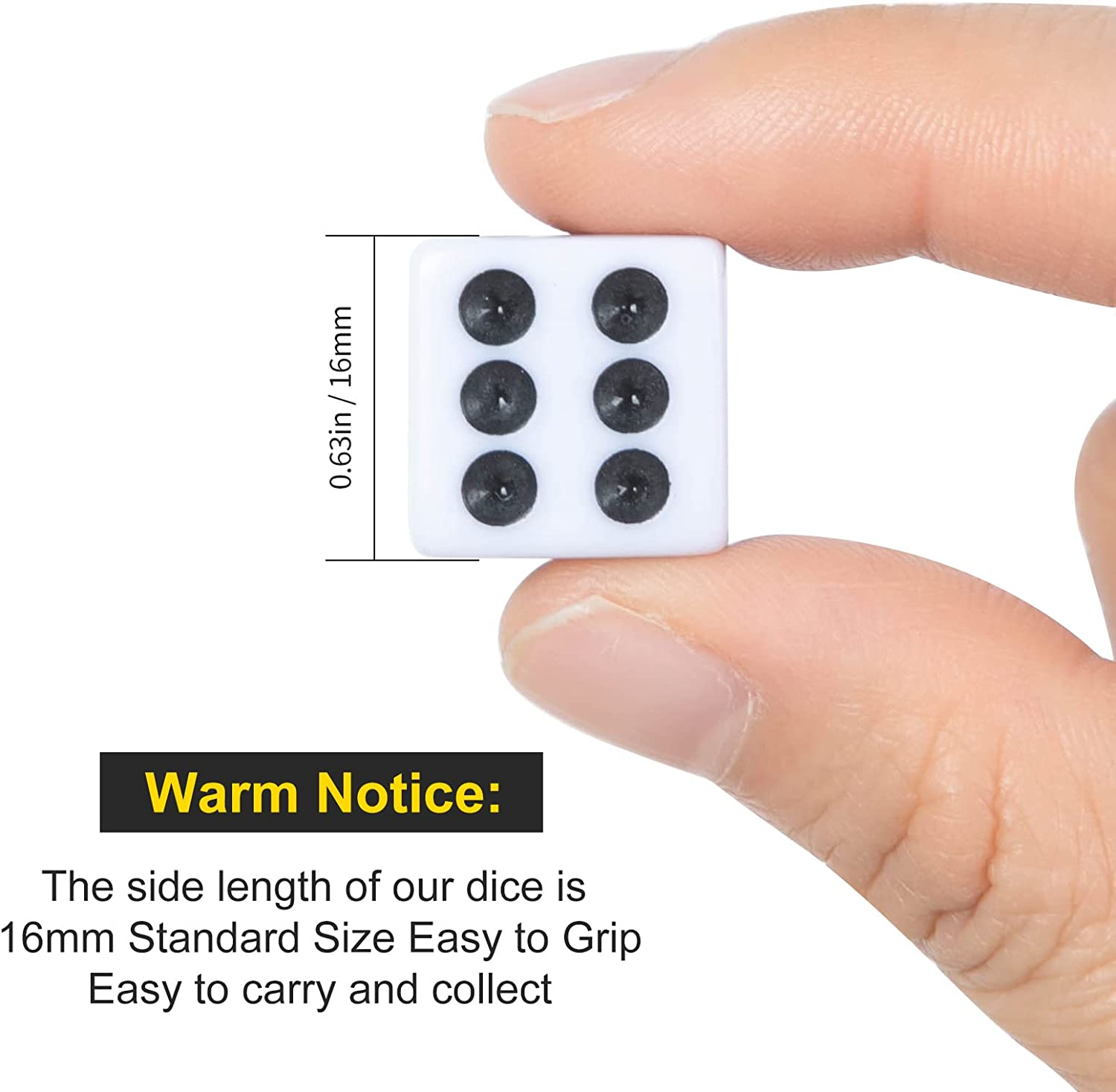 50 Pack 16MM White Dice - Six Sided Standard Opaque White Dice with Black Pips Dots for Board Games image number 1