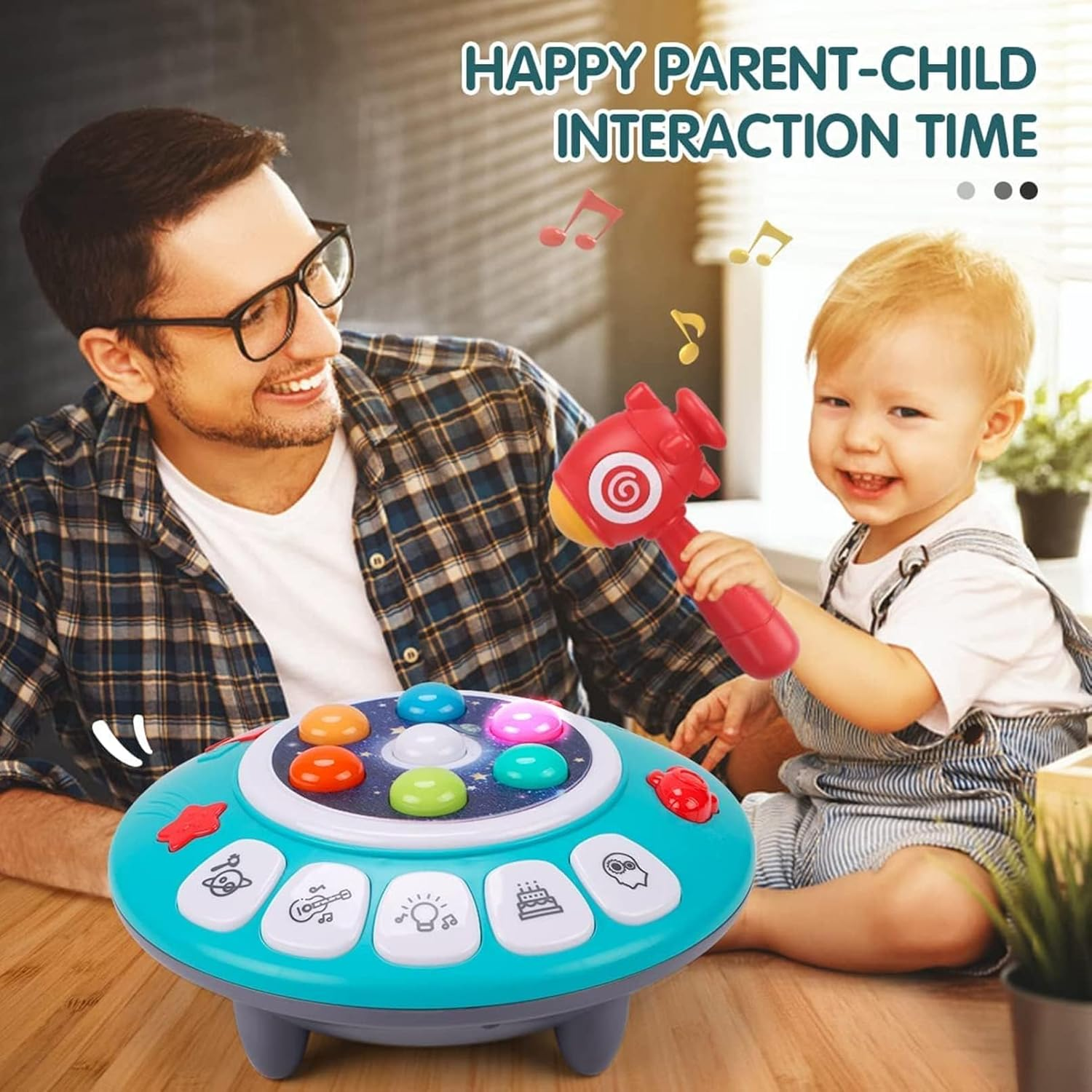8-In-1 Musial Pounding Toy, Toddler Toy Age 2-4 Boy, Light-Up UFO Musical Interactive Pounding Toy, Spaceship Hammer Educational Game for 2 3 4 5 Kids, Fun Birthday Gifts Boys Girls Present image number 6