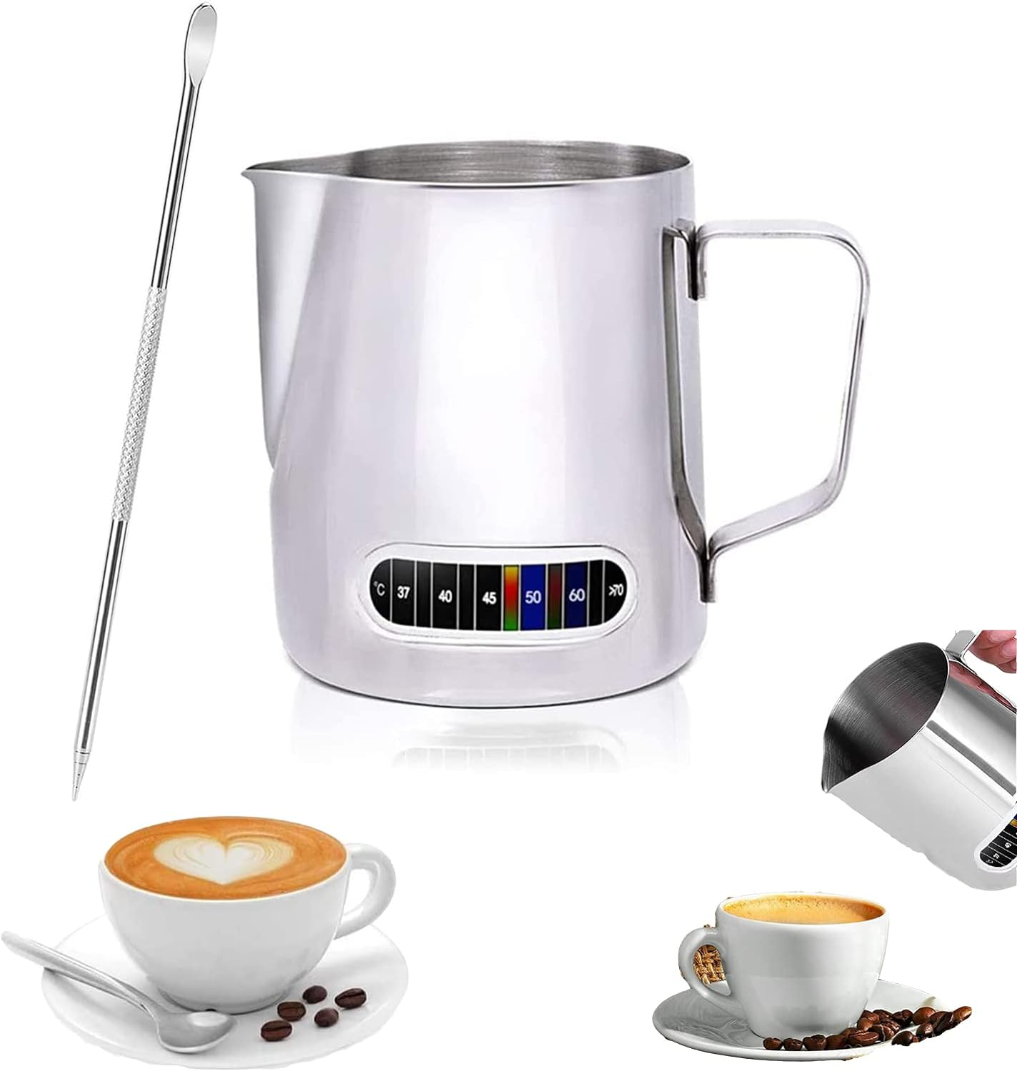 350ML Milk Frothing Pitcher with Decorative Art Pens,Espresso Steaming Pitcher,Suitable for Espresso,Jug Coffee Spoons Frother Steamer Cup Foam Making and Coffee Latte Template image number 1