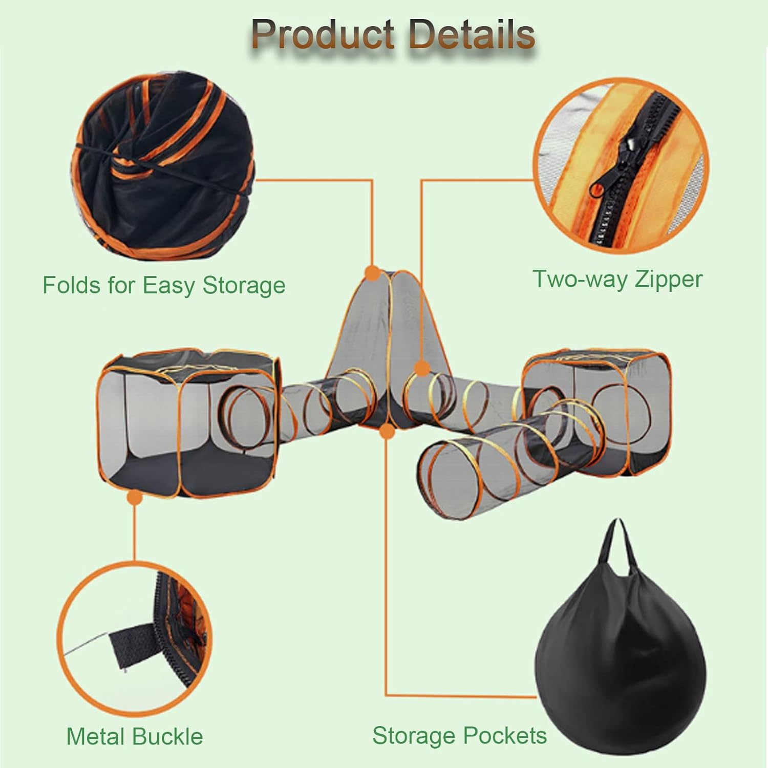 Outdoor Cat Enclosures, Portable Cat Playpen with Cat Tunnel - Foldable Outdoor/Indoor Cat House - Rabbits Ferrets, Small Animals Pet Tent image number 3