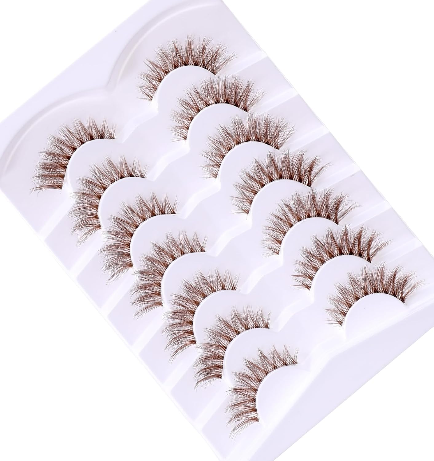 Brown Eyelashes, 7 Pairs Dark Brown Lash Strips, Natural Look D Curl & Lightweight Cat Eye Wispy False Eyelashes with Clear Band for Daily Wear, Women, Makeup Beginners image number 4