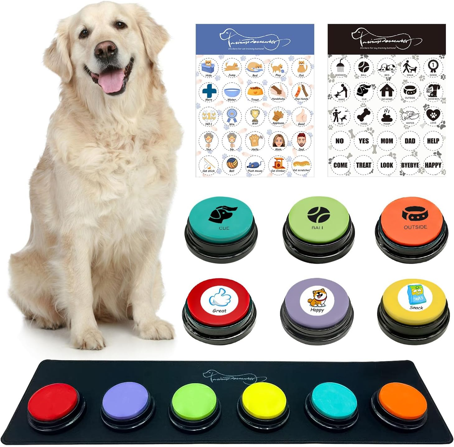 MMGGAISH 6 Piece Dog Talk Button Set, Dog Button for Communication, 30 Seconds Recordable Voice Pet Buzzer Training Button, Dog Button with Waterproof Non-Slip Pad and 50 image number 3