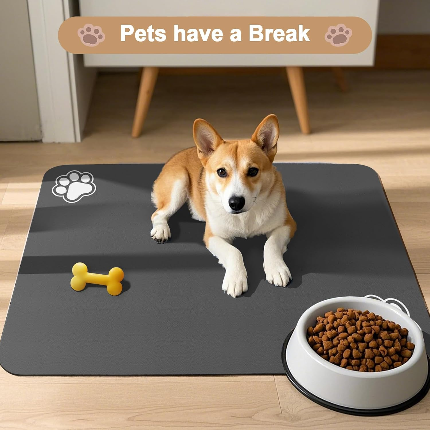 Dog Food Mat 2 Packs Absorbent Dog Cat Feeding Mat Placemat for Food and Water Bowl, Cat Food Mat Waterproof Rubber Backing, No Stains Quick Dry Water Dispenser Mat (Dark Grey (2 Packs), 40 X 60Cm) image number 2