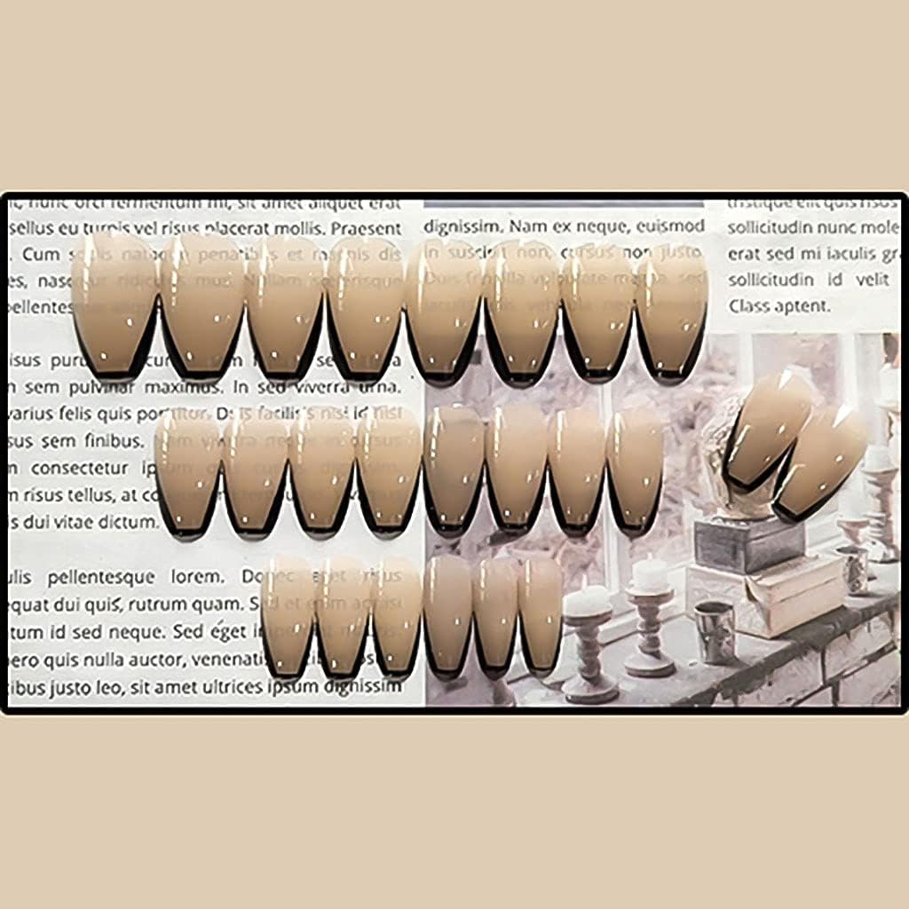 Press on Nails Medium Length French Acrylic Nails Coffin Fake Nails Black Nails Tips Nude Full Cover Nails image number 1