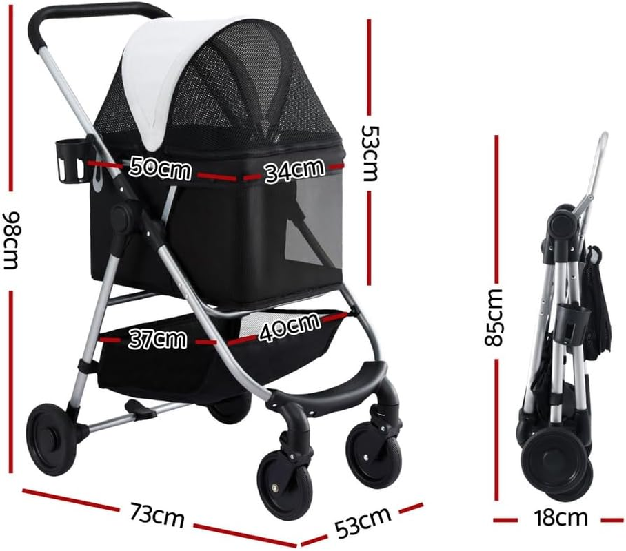 I.Pet Pet Stroller, Foldable Cat Dog Carrier Backpack Travel Pushchair Strollers Pram Seat Trolley Outdoors Transport Carriers, Folding with 4 Wheels Water Resistance Black