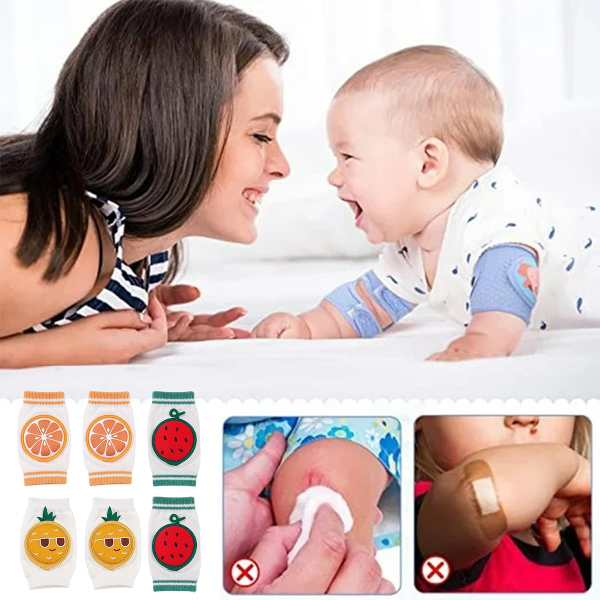 JZS Baby Knee Pads for Crawling, Breathable Cotton, Knee Protector with Sponge Pad, 3 Pairs, Style 1 image number 4