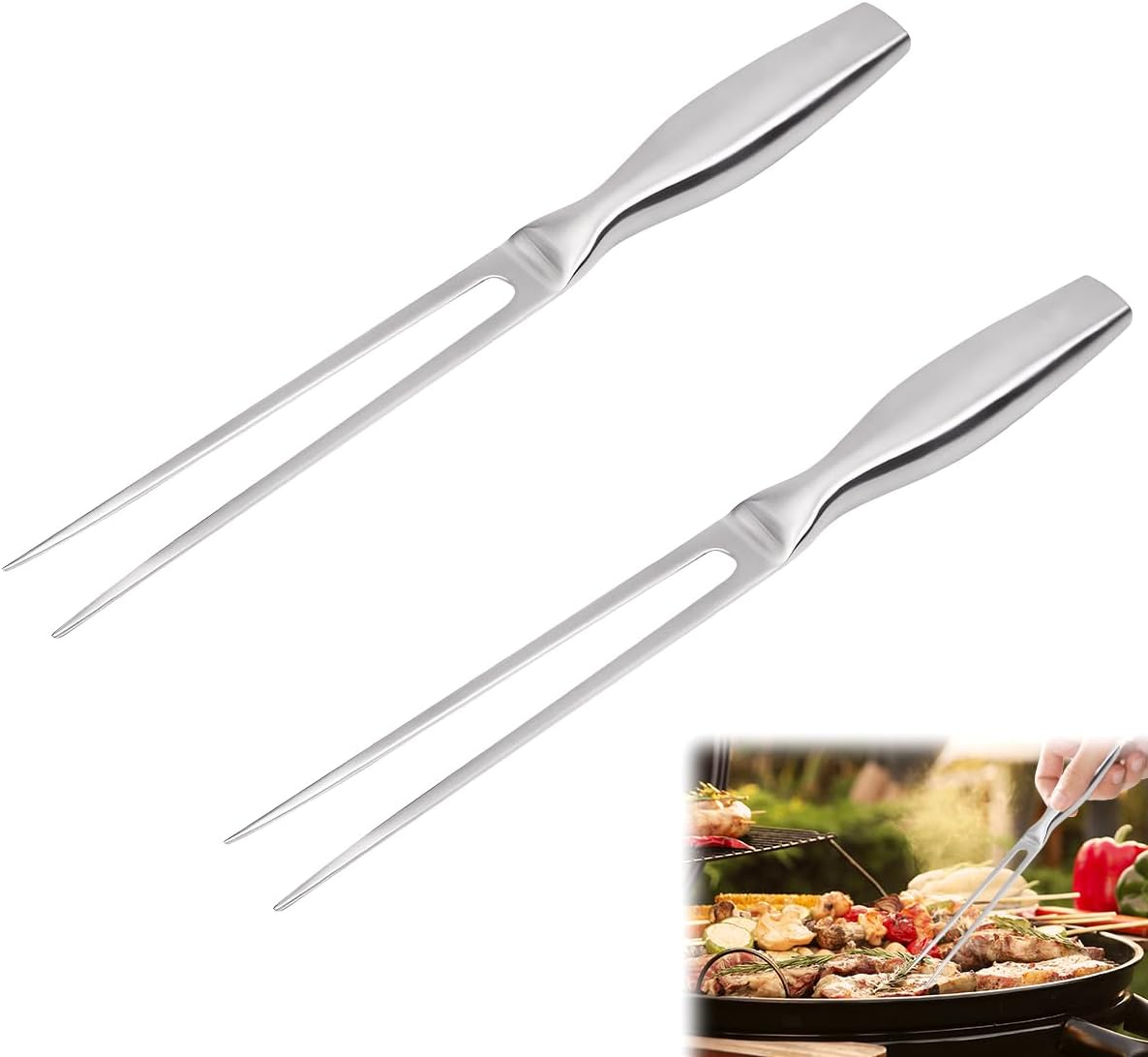 2 Pcs Carving Fork, Stainless Steel Meat Fork, Durable and Heavy Duty Meat Forks Carving for Kitchen, BBQ, Turkey, Roast image number 5