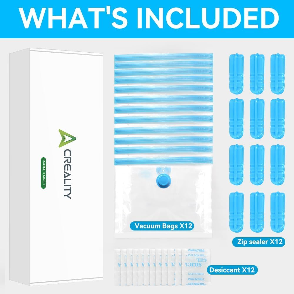 Official Creality 3D Printer Filament Vacuum Bags, 12 Pack, 35 X 35 Cm, Transparent Sealed Bags for Filament Storage, Dustproof, Moisture-Resistant, Reusable, 3D Printer image number 6