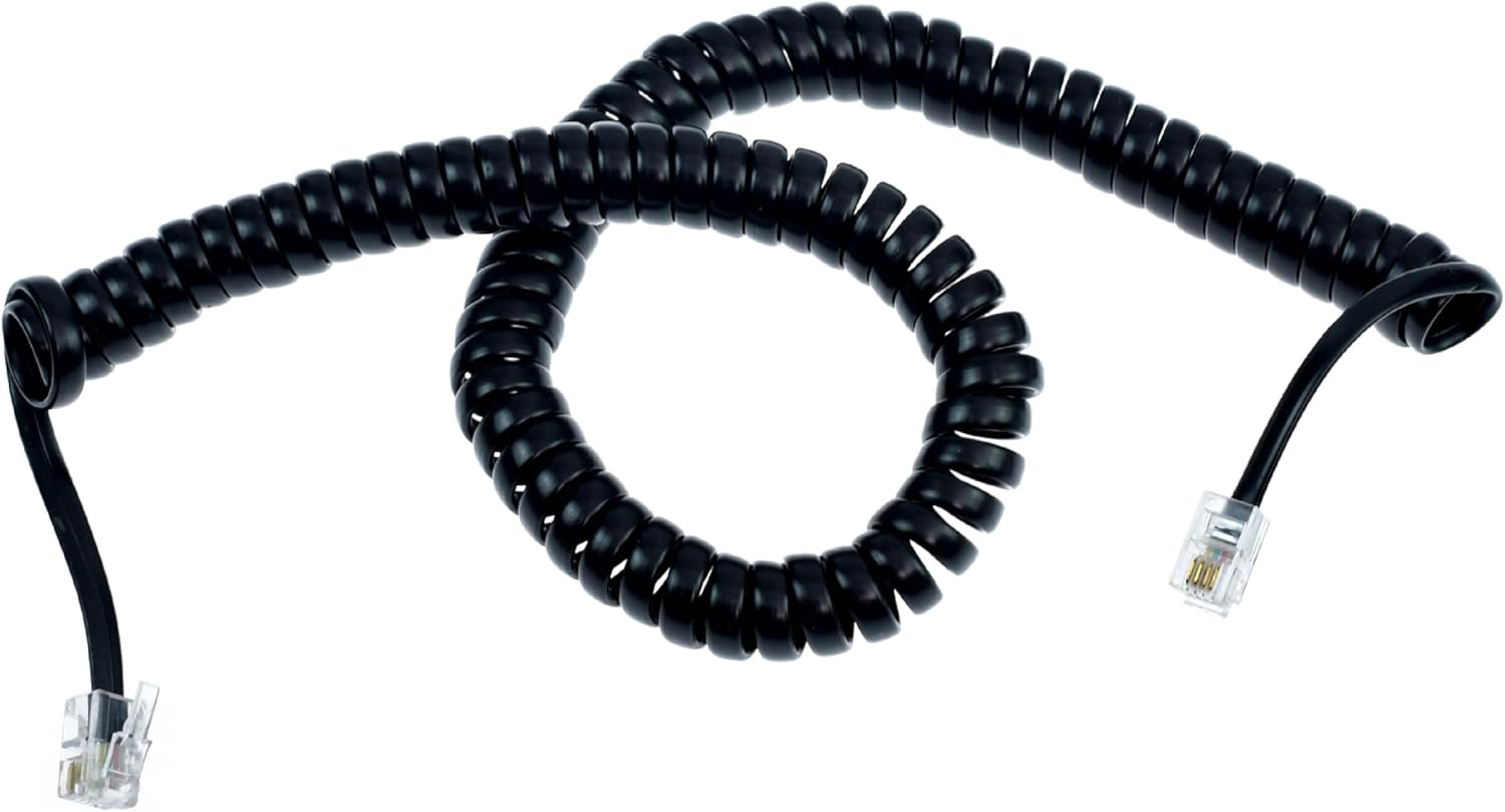 RJ11 4P4C Modular Telephone Handset Cable Receiver Coil Cord Wire Black 7 Ft