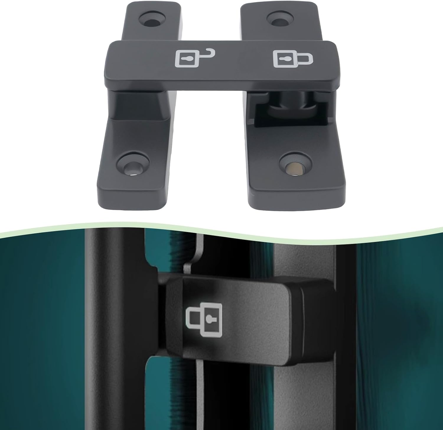 Emsea Grey Luminous Barn Door Lock 180 Degrees Surface Mounted Sliding Lock for Wooden Metal Aluminum Door 84X63X18Mm - Black image number 2