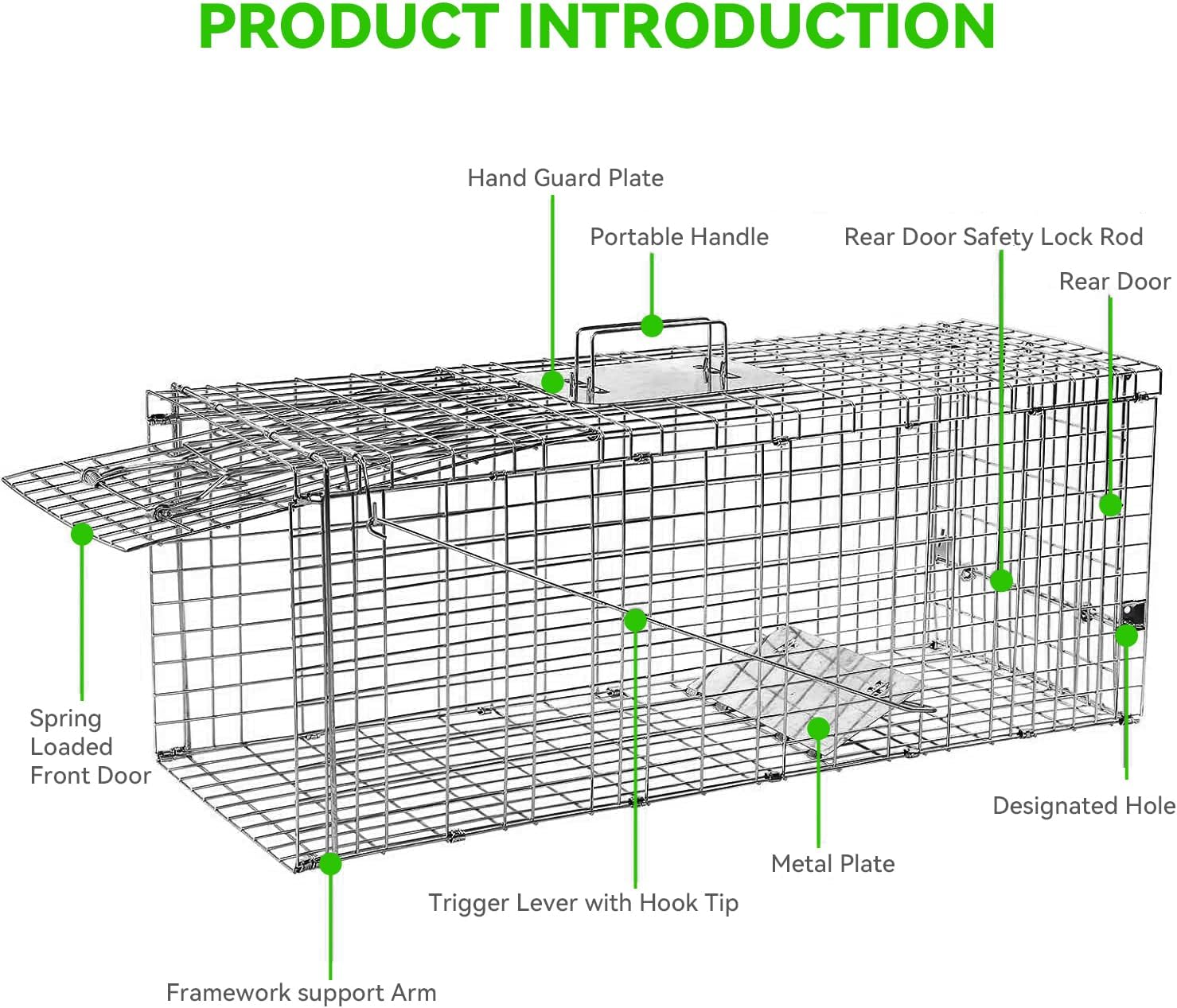 Live Animal Cage Trap, 78X30X29Cm Heavy Duty Folding Raccoon Traps, Humane Cat Trap for Stray Cats, Raccoons, Squirrel, Skunk, Mole, Groundhog, Armadillo, Rabbit, Catch and Release image number 4