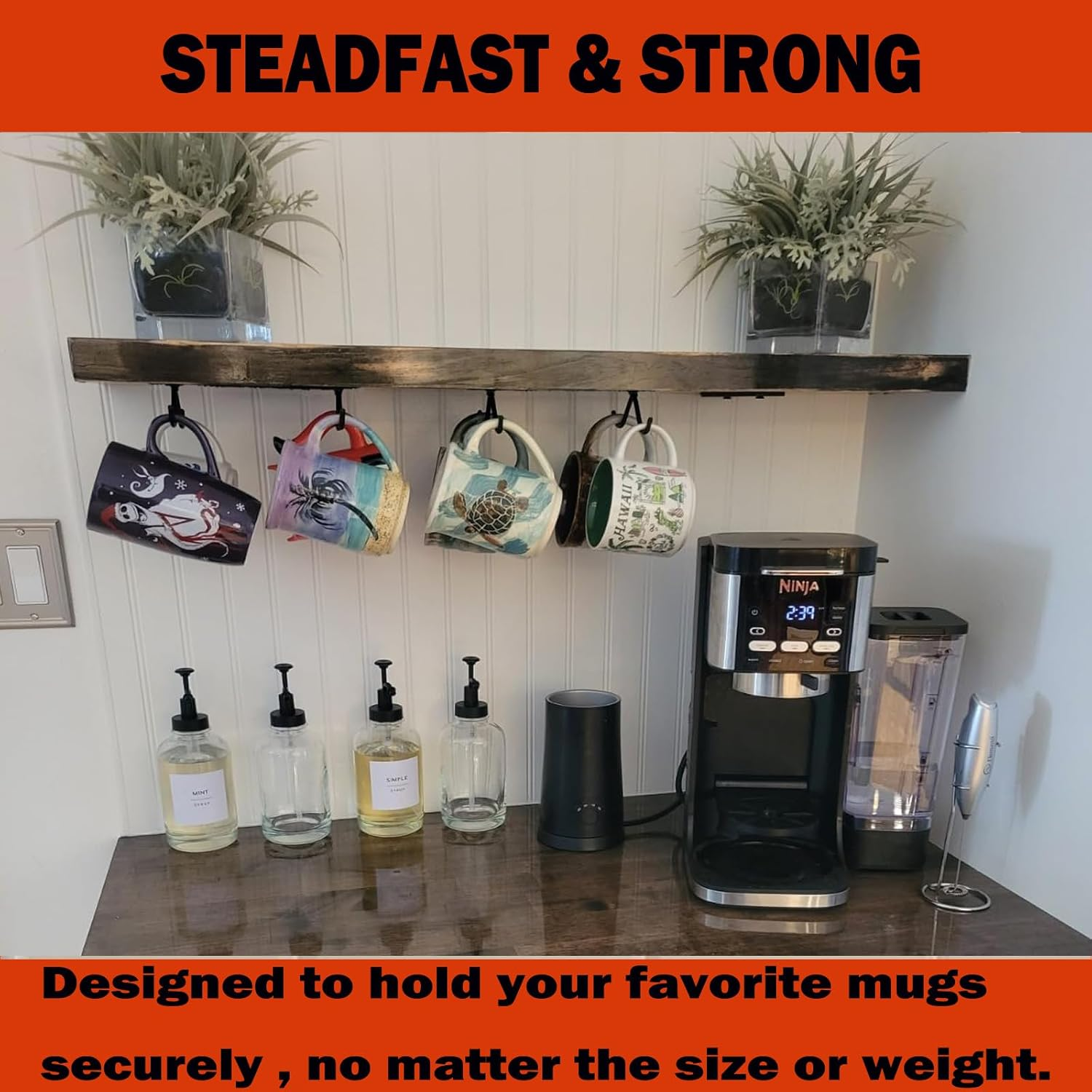 Pmsanzay Mug Cup Holder under Cabinet Organizer - 2 Pack Self-Adhesive Cup Hooks Coffee Mug Holder,Mug Cup Storage Hanger,Coffee Bar Accessories for Kitchen, Pantry, Cabinet - No Drilling image number 4