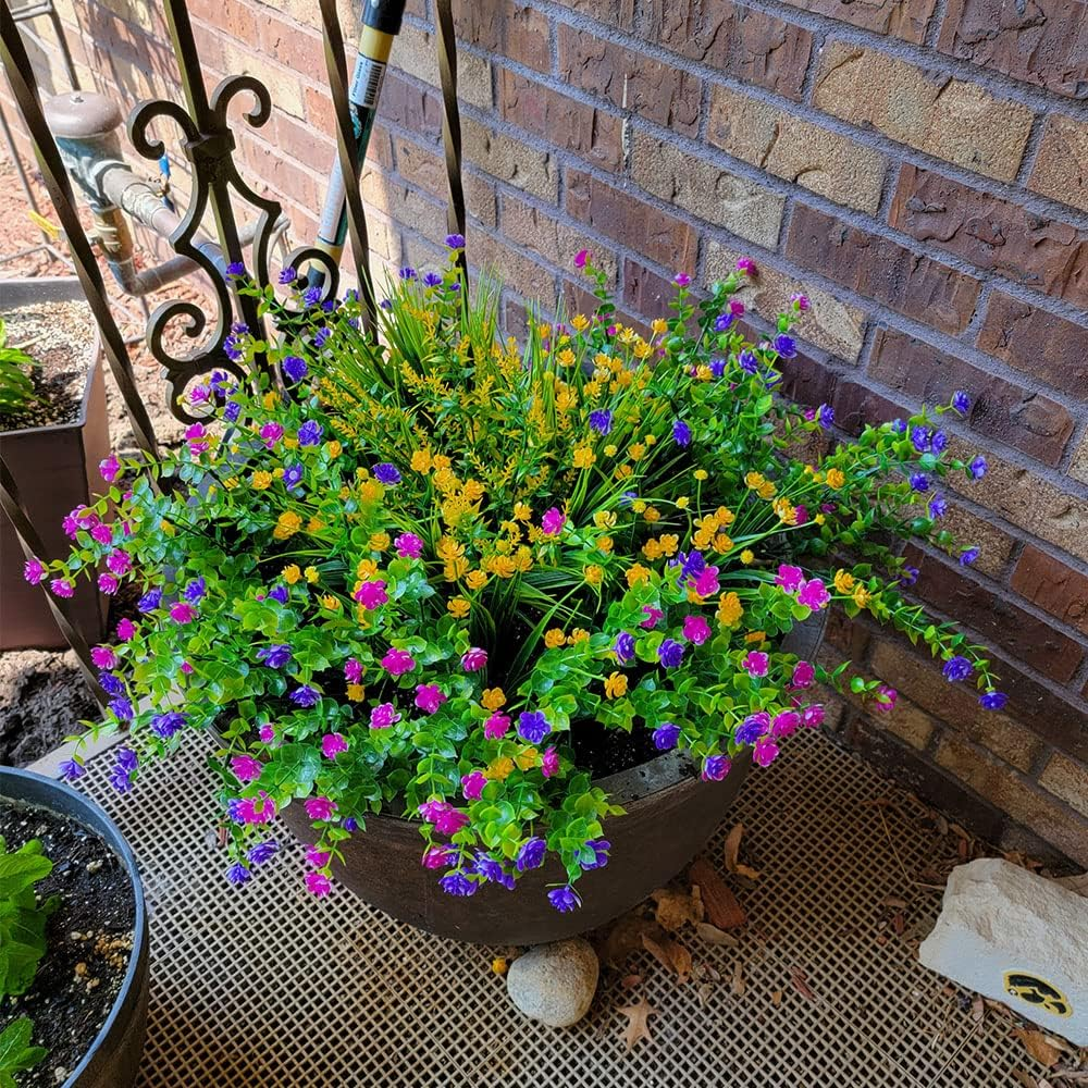 KLEMOO 12 Bundles Outdoor Artificial Fake Flowers UV Resistant No Fade Boxwood Faux Plastic Shrubs Plants for Garden Patio Porch Window Box Home Wedding Farmhouse Hanging D&eacute;cor - Mixcolor-36 Bundles image number 5