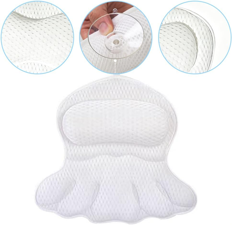 Bathtub Cushion,With Non-Slip Suction Cups,Machine Washable 4D Bath Pillow,Back Support Bath Pillow,Relaxing SPA Accessories,For Relieve Head,Shoulder,Neck Fatigue image number 1