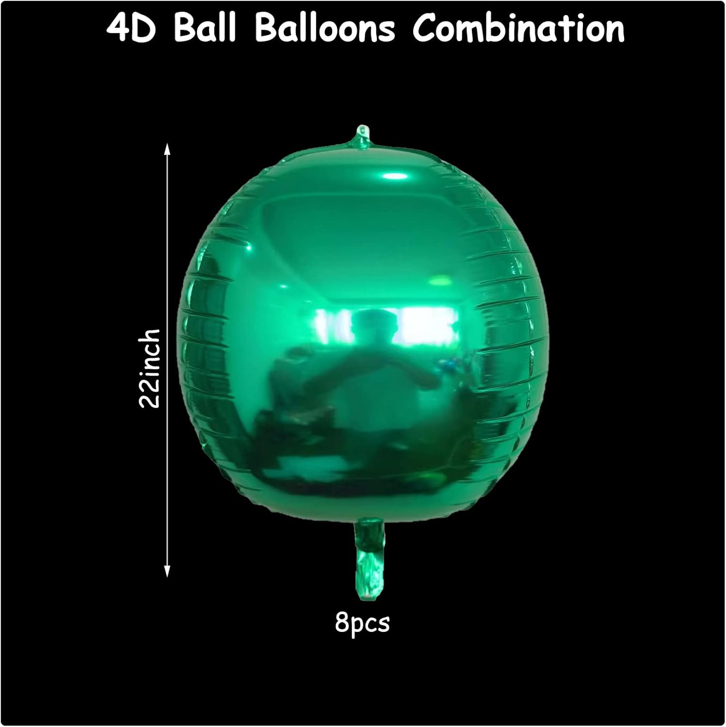Metallic Green Balloons 22 Inch, 8Pcs Large 4D Green Mylar Foil Balloons, Dark Green 360 Degree 4D Sphere Ball Orb Balloons for Christmas Safari Jungle Theme Birthday Party Decoration Supplies image number 2