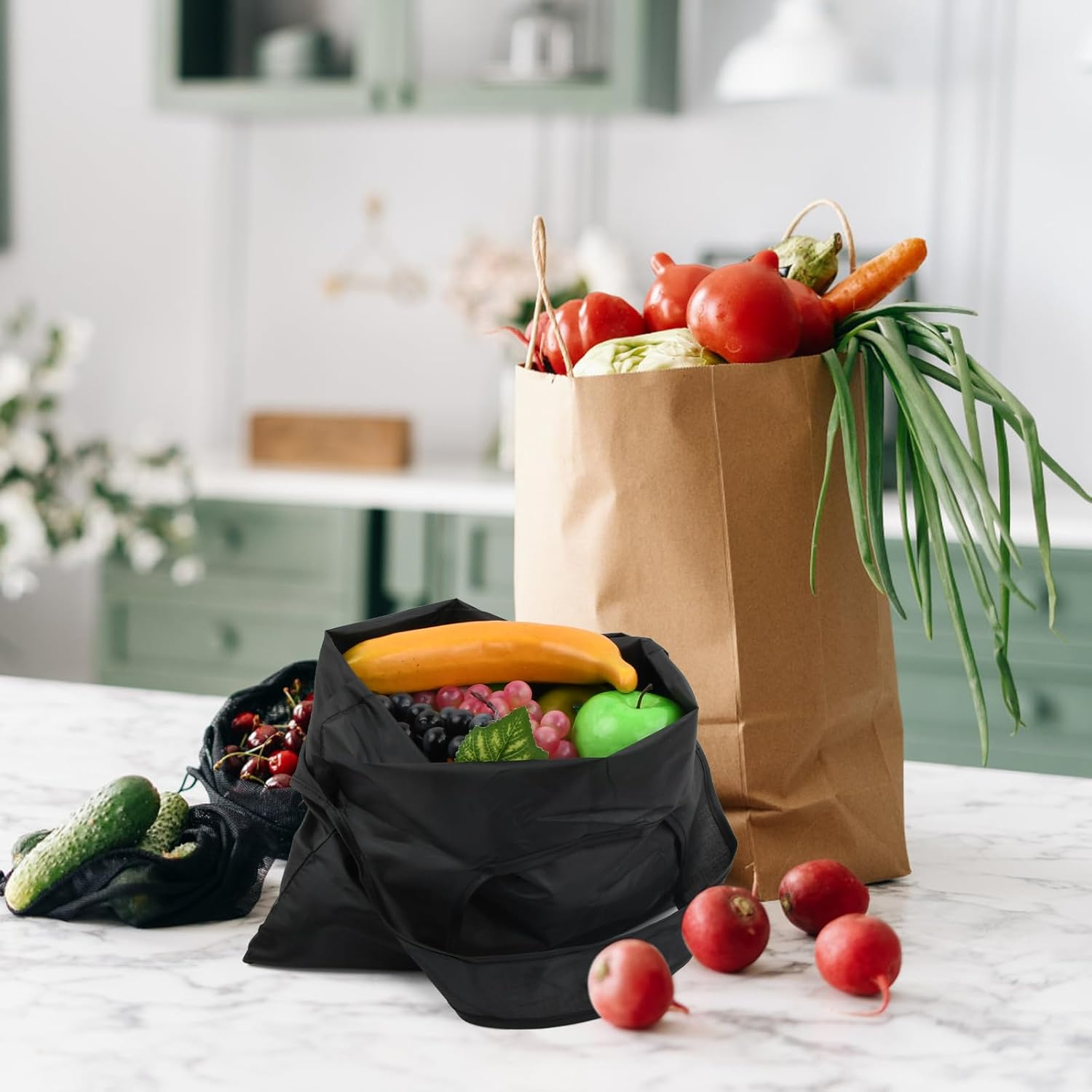 4 Pcs Shopping Bag Foldable Washable 48 * 36.5Cm, Durablen and Lightweight Shopping Bags, Eco Tote Handbag, Shopping Waterproof Tote Bag Black, Reusable Shopping Bag for Daily Grocery image number 4