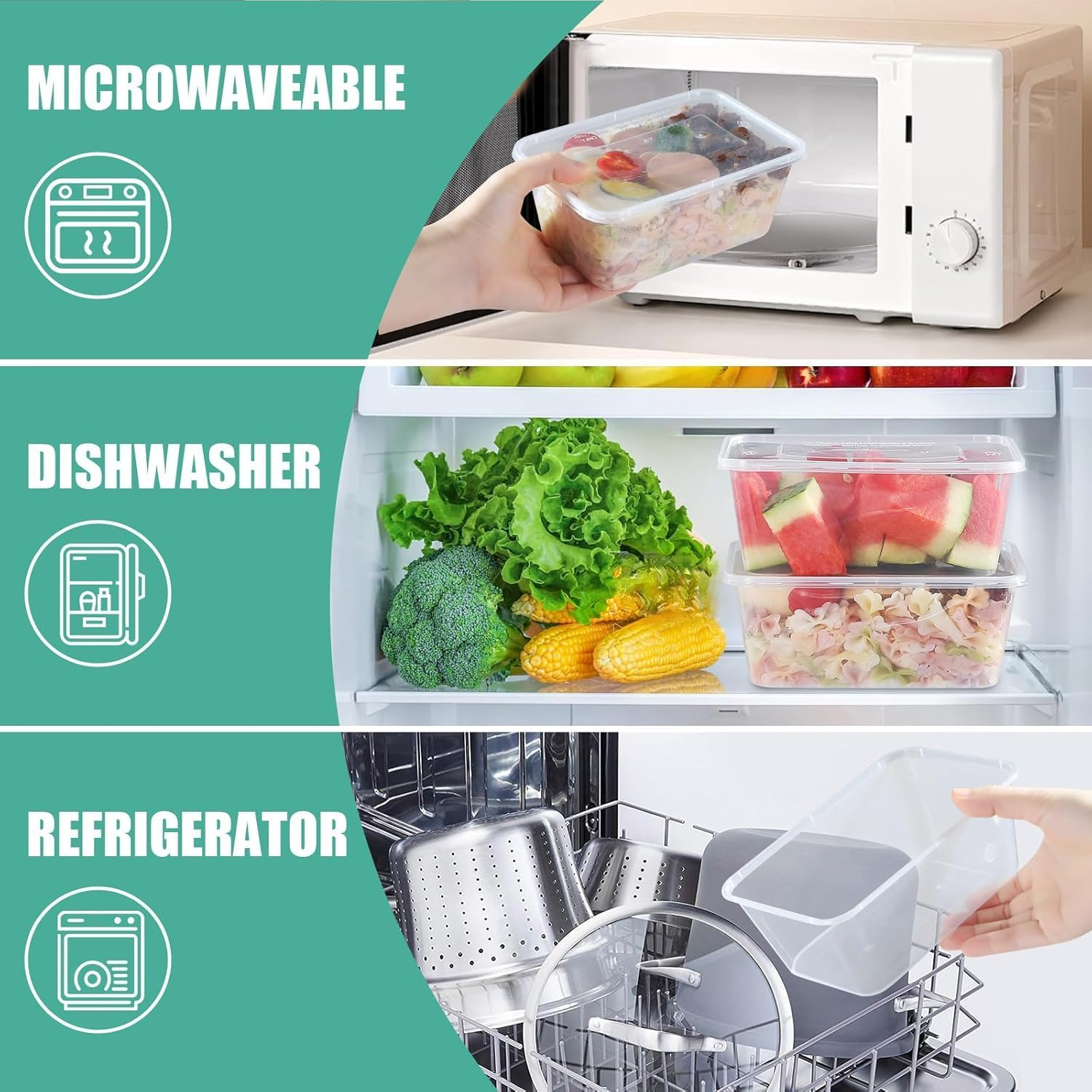 50 SETS 650Ml Takeaway Containers with Lids,Disposable Containers,Meal Preparation Container,50 Food Storage Container with Lid, Reusable Lunch Box, Clear Plastic Foods Lunch Box, Bpa-Free, Bento Box image number 5