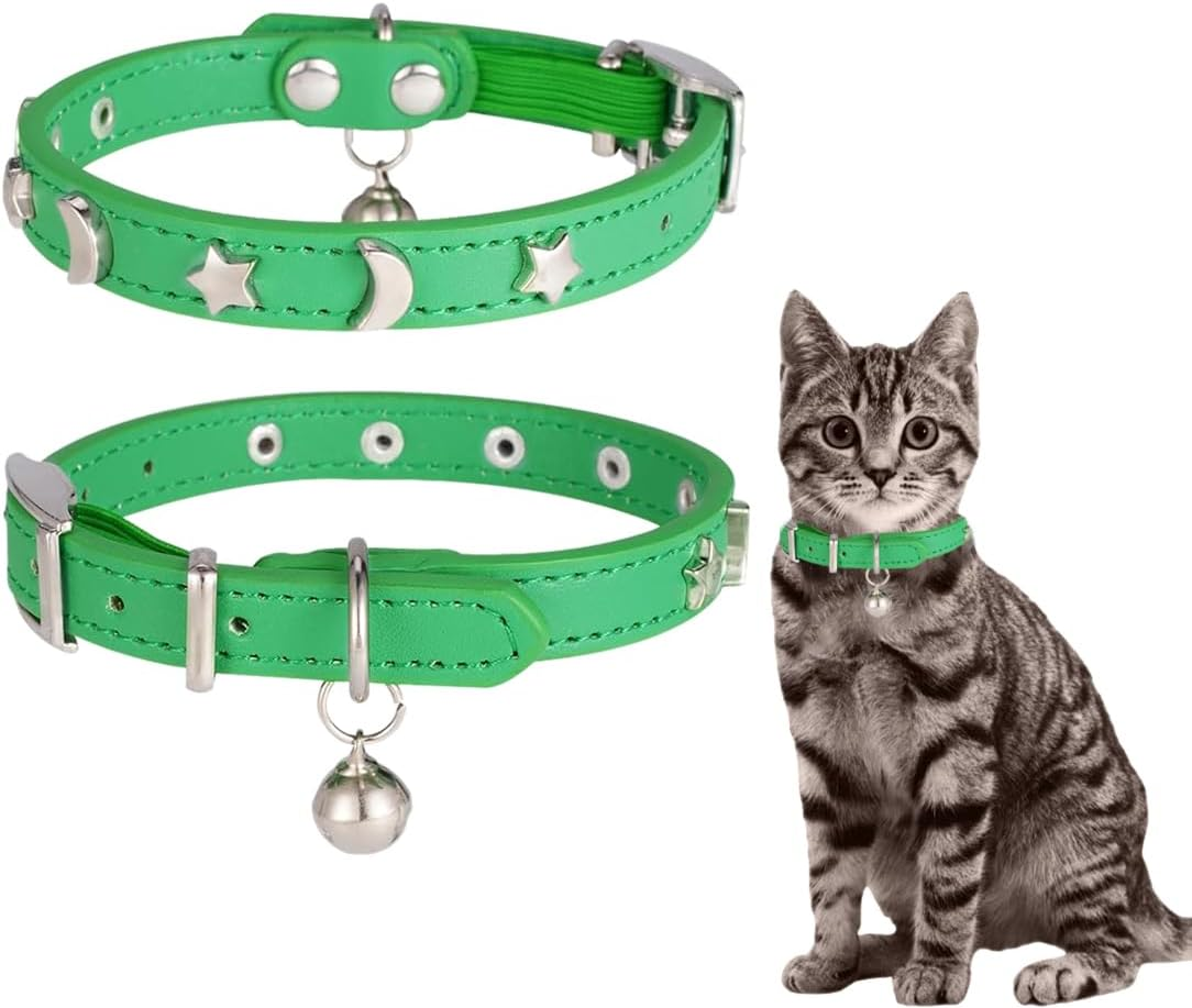 Weddhuis 1 X Leather Cat Collar with Bell with Diamond Star Moon image number 1
