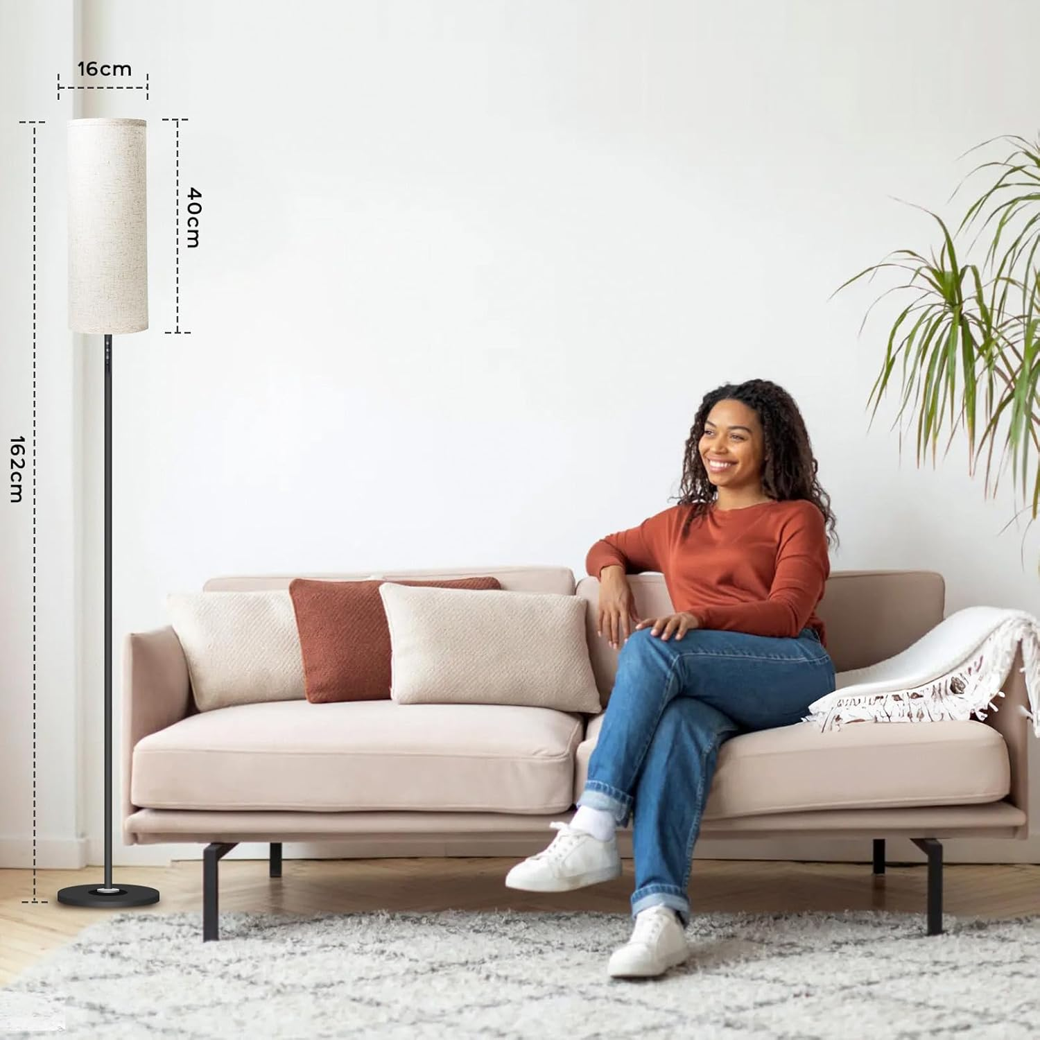 Crospin Dimmable LED Floor Lamp, Floor Lamp for Living Room, 3 Color Temperatures, Remote and Touch Control, Modern Standing Lamp Suitable for Office, Bedroom, Living Room(Long Linen Lampshade)