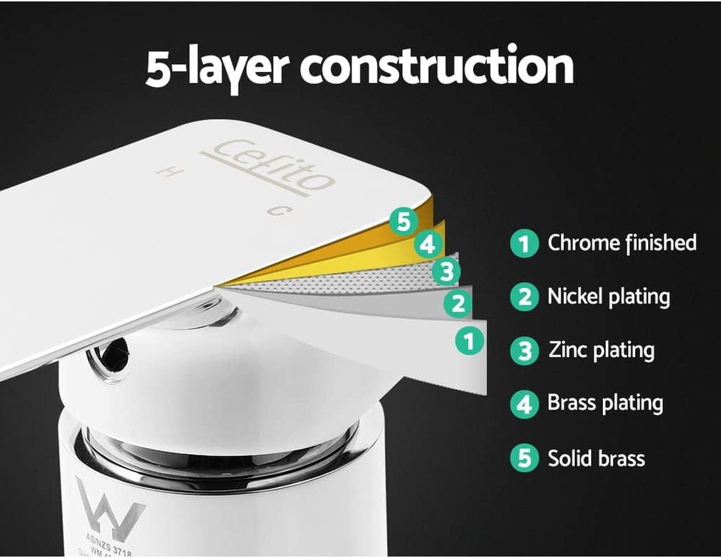 Cefito Shower Tap, Square Mixer Showers Faucet Head Showerhead Tap Bath Accessories Bathroom Toilet Set Kitchen Fixtures Wall, Leak-Resistant Solid Brass Body Silver image number 3