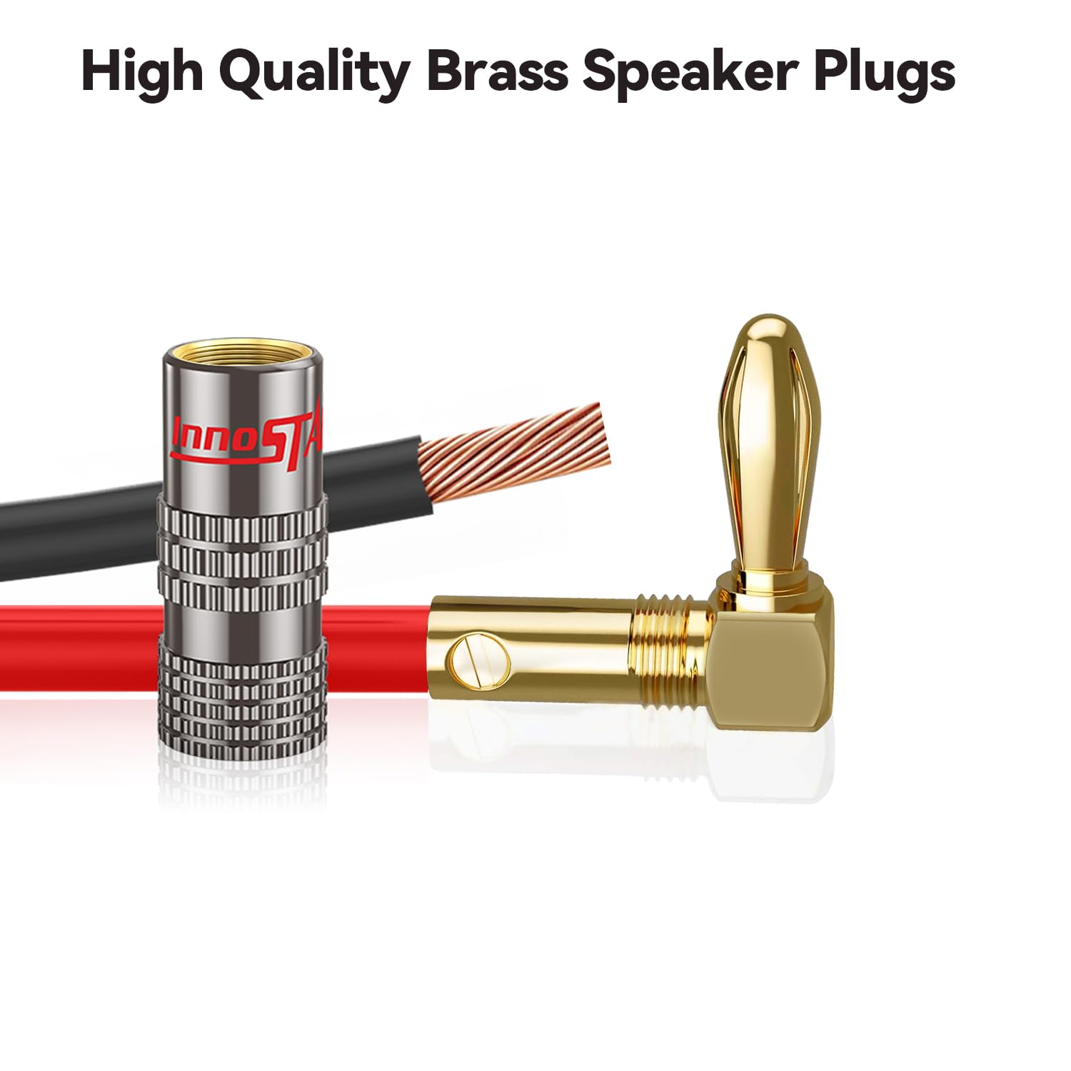 Innostars Right Angle Banana Plugs (6 Pairs / 12 Pcs), Closed Screw 24K Gold Plated Banana Speaker Plug Connectors for Speaker Wire, Wall Plate, Home Theater, Audio/Video Receiver, and Sound Systems image number 4