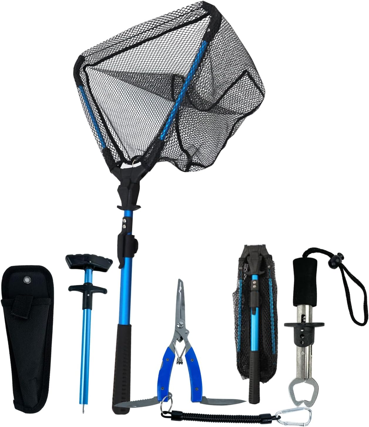 Floating Telescopic Folding Fishing Net with 7 Inch Fishing Pliers and Fishing Lip Gripper Fishing Net,Fishing Gear Fihing Tool Accessories for Fish Easy Catch and Release