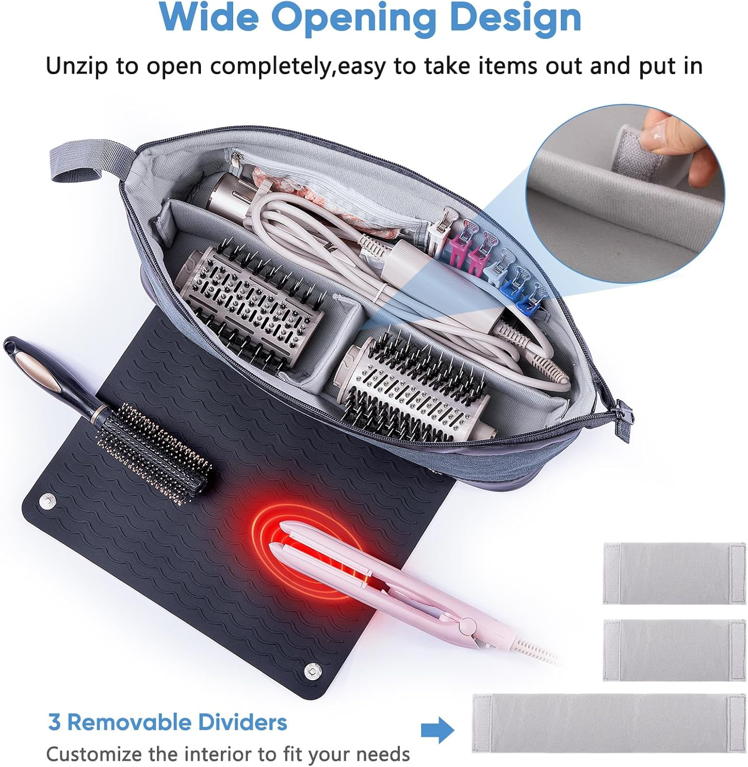 ELCUPA 2IN1 Hair Tools Travel Bag with Removable Heat Resistant Mat Curling Iron Travel Case, Hair Dryer Organizer for Flat Irons, Straighteners and Haircare Accessories, Hot Tools Travel Bag Hair image number 3