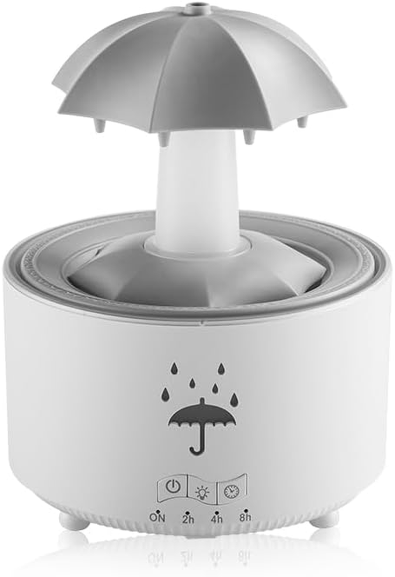 Rain Umbrella Humidifier & Aroma Diffuser with Soothing Rain Sounds, Water Drip Effect, 7 Colors Mood Light, Timer and Auto-Off, Ideal for Relaxation, Sleep, Home, Bedroom, Desk(White) image number 4