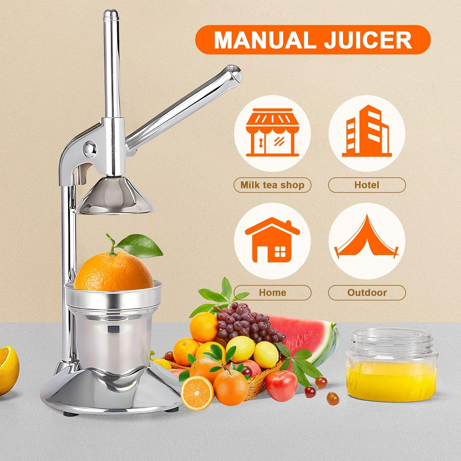 Aumerage Commercial Manual Juicer Hand Press Juice Presser, Easy to Clean, Fruit Squeezer, Citrus Juicer, Orange Juice Squeezer, Professional Citrus Juicer (Silver) image number 6