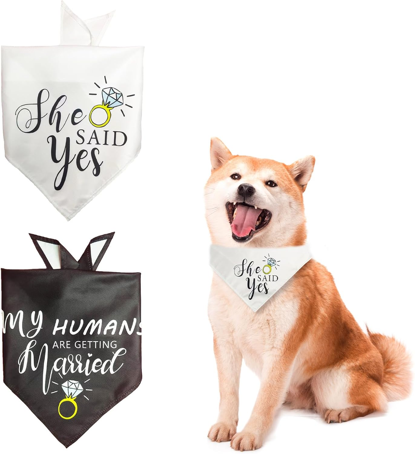 Dog Wedding Bandana, 2 Pieces My Humans Are Getting Married She Said Yes Pet Scarf, Triangular Collar, Pet Accessories for Dog Lovers, Medium and Large Dogs and Cats