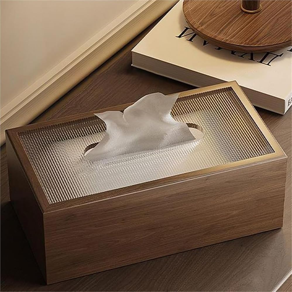 2 Pcs Napkin Holders, Wooden Tissue Box, Desktop Napkin Storage with Acrylic Cover (19.7 * 12.7 * 9.5Cm) image number 1