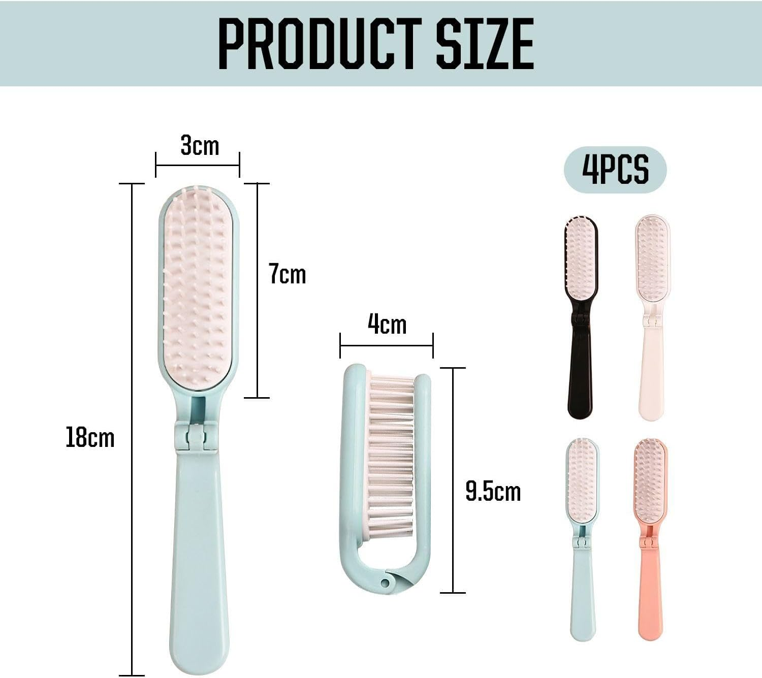 4-Piece Foldable Hair Brush, Compact Hair Brush, Foldable Travel Hair Brush, Mini Hair Brush for Children, Small Portable Hair Brush, Brush for Curly Hair, Wet and Dry Hair Brush image number 2