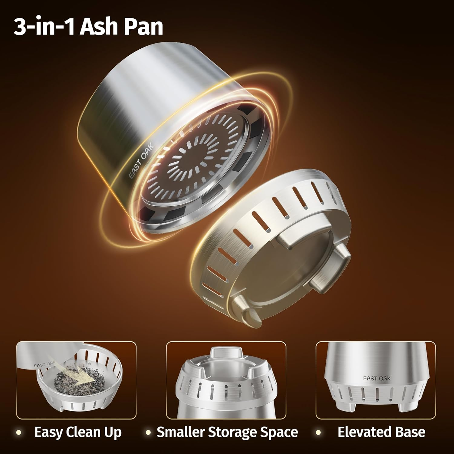 EAST OAK Fuoco Smokeless Tabletop Fire Pit | 3-In-1 Ash Pan | Portable Wood & Pellet Firepit | Stainless Steel | 120% More Efficient Burn | Backyard, Patio & Camping | Easy Ignition & Compact Design