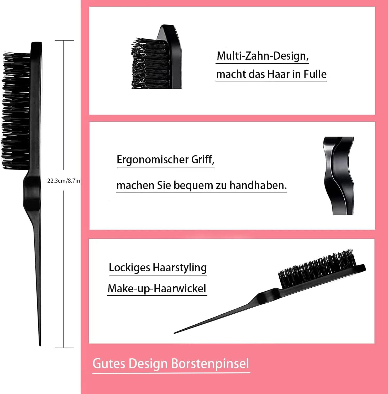 3 Piece Hair Styling Comb Set Teasing Hair Brush Rat Tail Comb Edge Brush for Edge and Back Brushes, Combs, Slicking Hair for Women (Black) - Purple image number 7