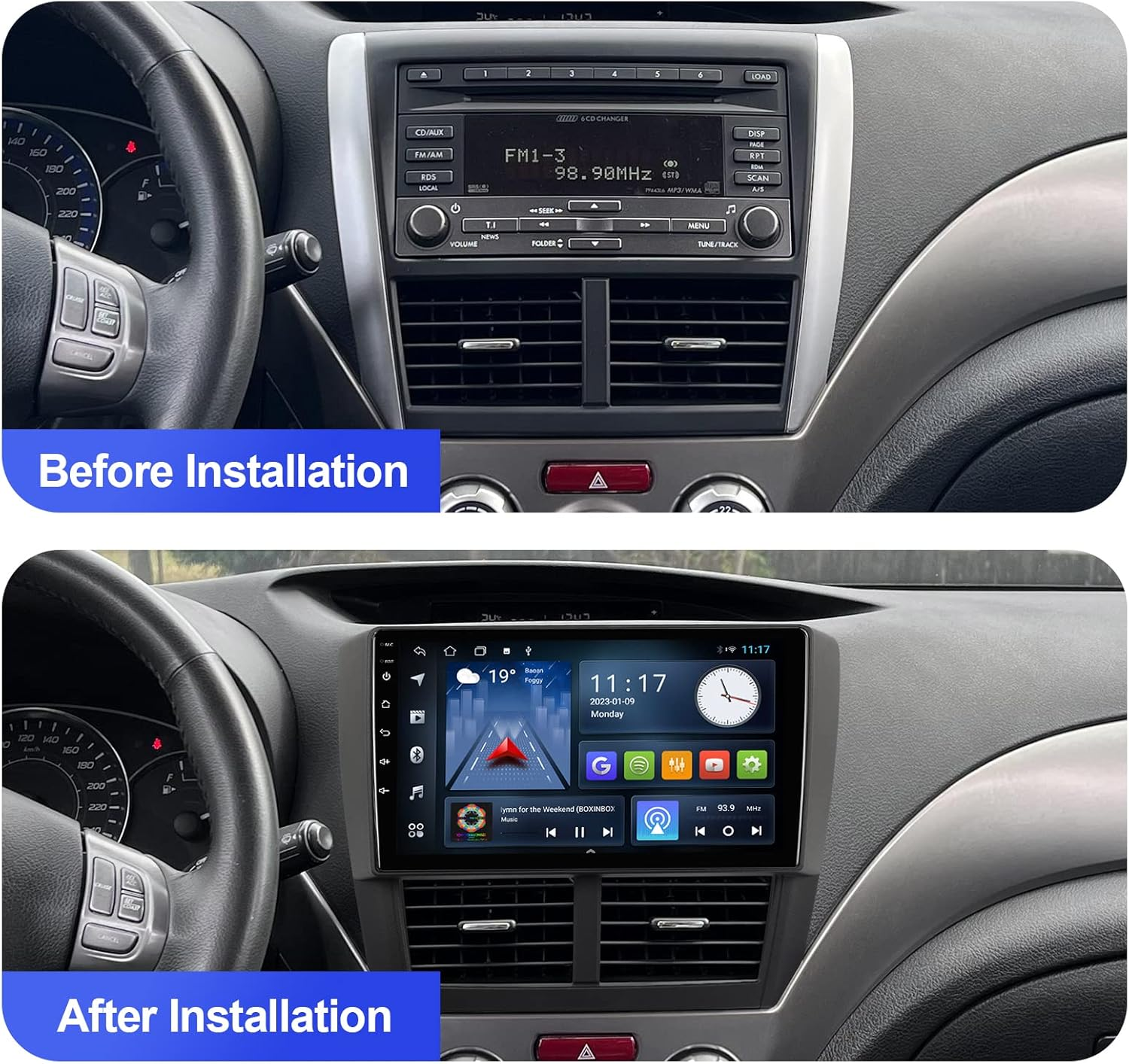 Android 10 Double Din Car Stereo for Subaru Forester 2008-2012 Impreza 2008-2011 with 9 Inch Touch Screen Built-In Wireless Carplay Radio/Android Auto/Gps/Bluetooth/Fm/Aux-In/Steering Wheel Control image number 1