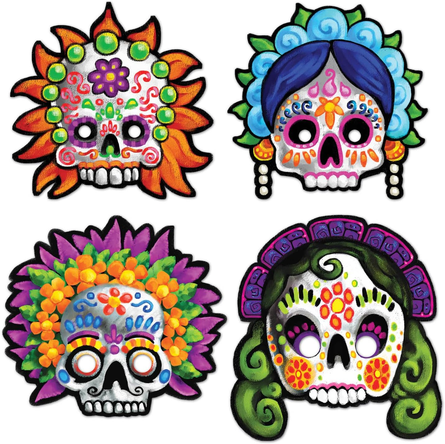 Beistle 00338, 2Piece Day of the Dead Masks, Multicoloured image number 1