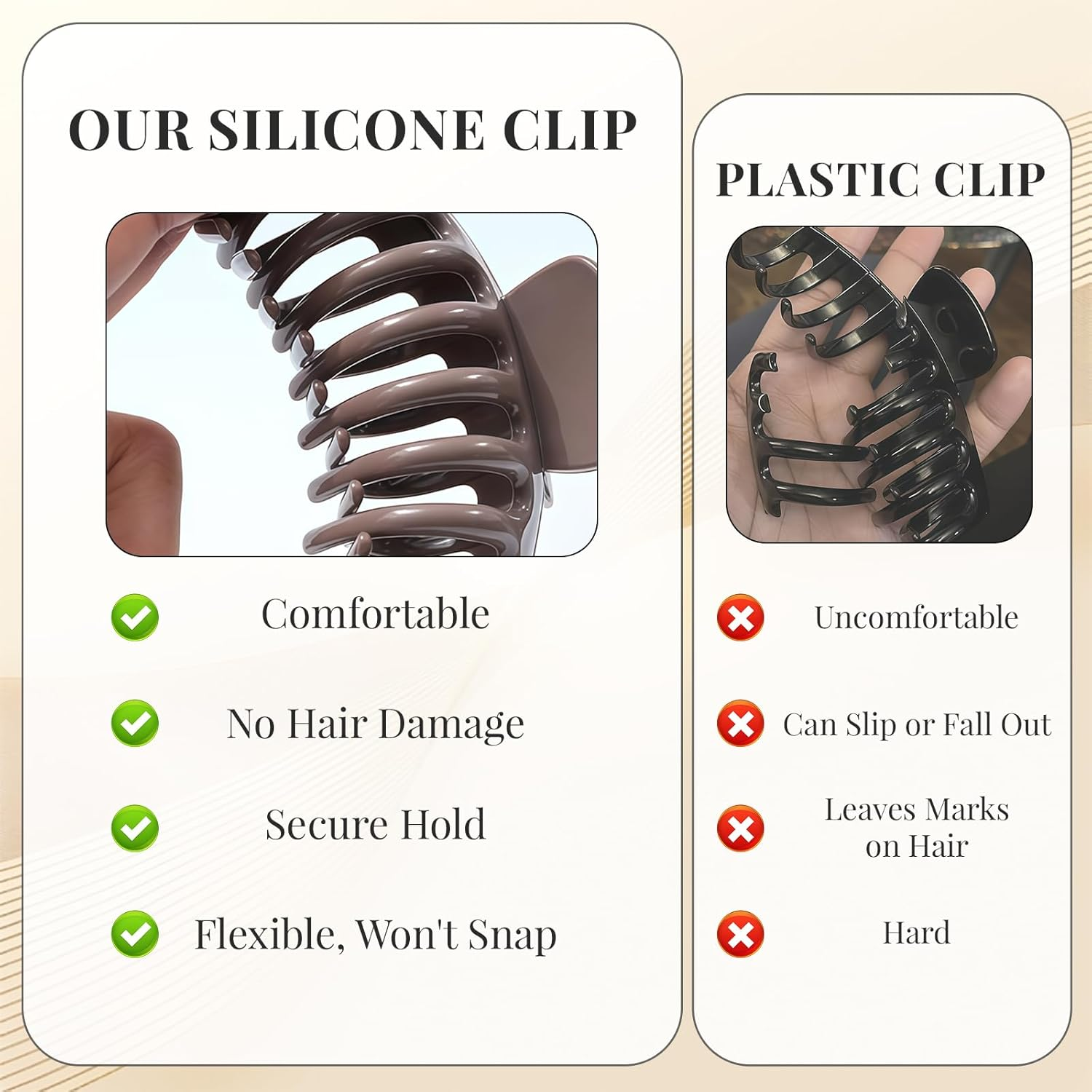 Auroriel 4 Pack Silicone Flexible Hair Claw Clips Non-Slip Large Bendable Claw Clips Soft Hair Clamps for Thin and Thick Hair Black image number 6