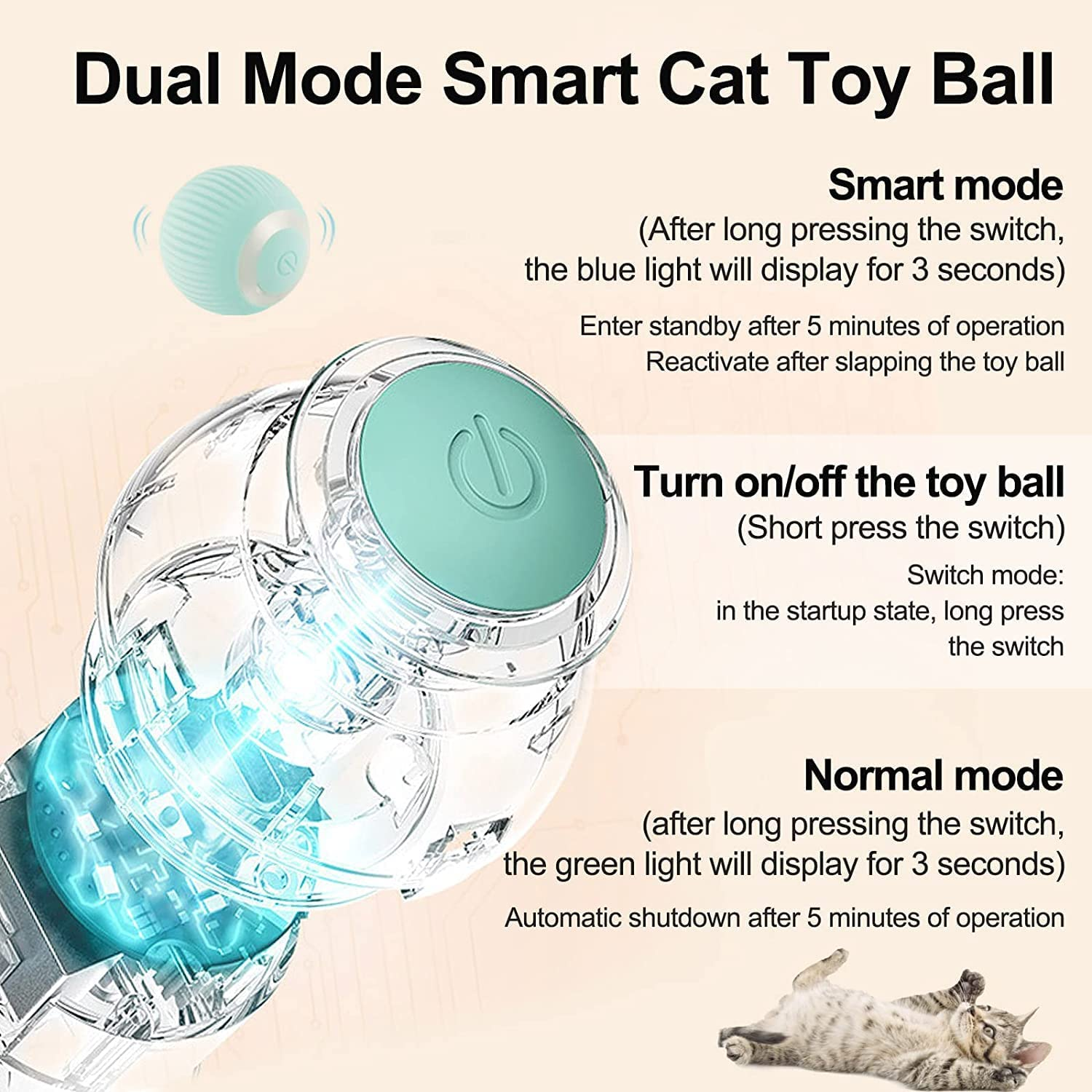 Interactive Cat Ball Toys, Gravity Smart Roller Cat Ball, Smart Indoor Automatic Moving Ball Puzzle Eliminates Boredom USB Rechargeable Pet Toys with Lights image number 6