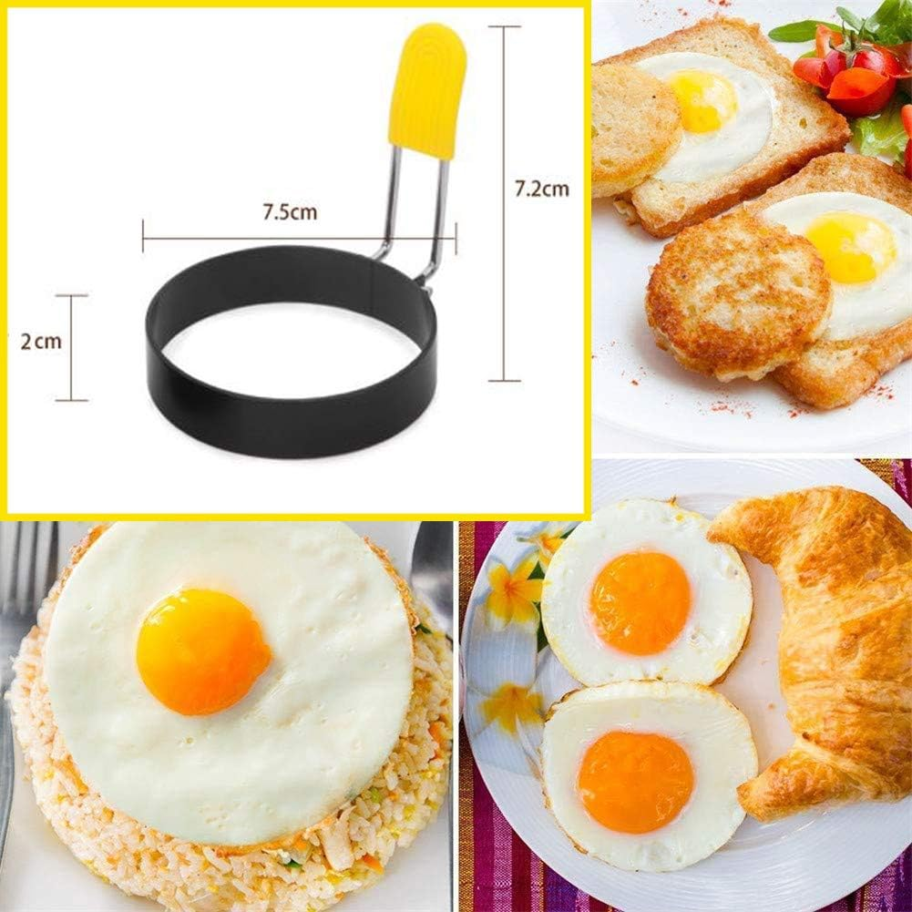 Egg Ring for Frying and English Muffin - round Shaper Mold with Anti-Scald Handle - Stainless Steel Non-Stick Cooker Ring - 4 Pack (Oil Brush Included) image number 1