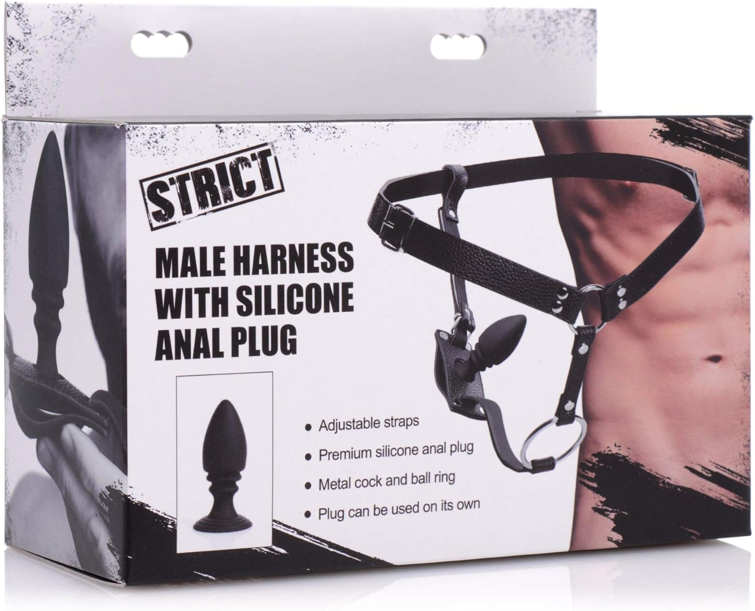 STRICT Male Cock Ring Harness with Silicone Anal Plug image number 2