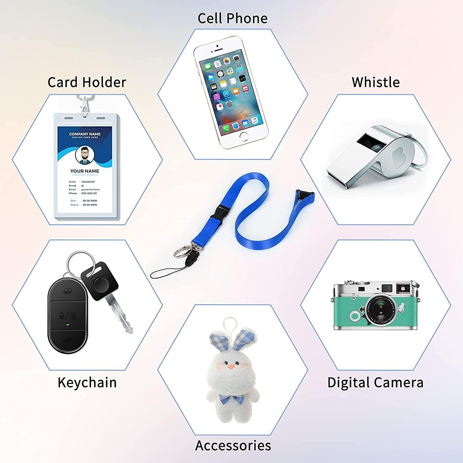 FYY Lanyards for ID Badges - 5 PCS Polyester Neck Strap Office Lanyard with Safety Breakaway Buckle & Detachable Buckle & Oval Clasp for ID Badge Holder, Phone, Camera, Keys, USB, Whistles image number 6