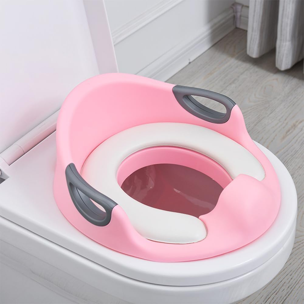 Potty Training Seat for Boys & Girls Kids Toddlers Toilet Training Seat with Detachable Soft Cushion, Sturdy Handle, Backrest, anti Slip Material (Pink) image number 4
