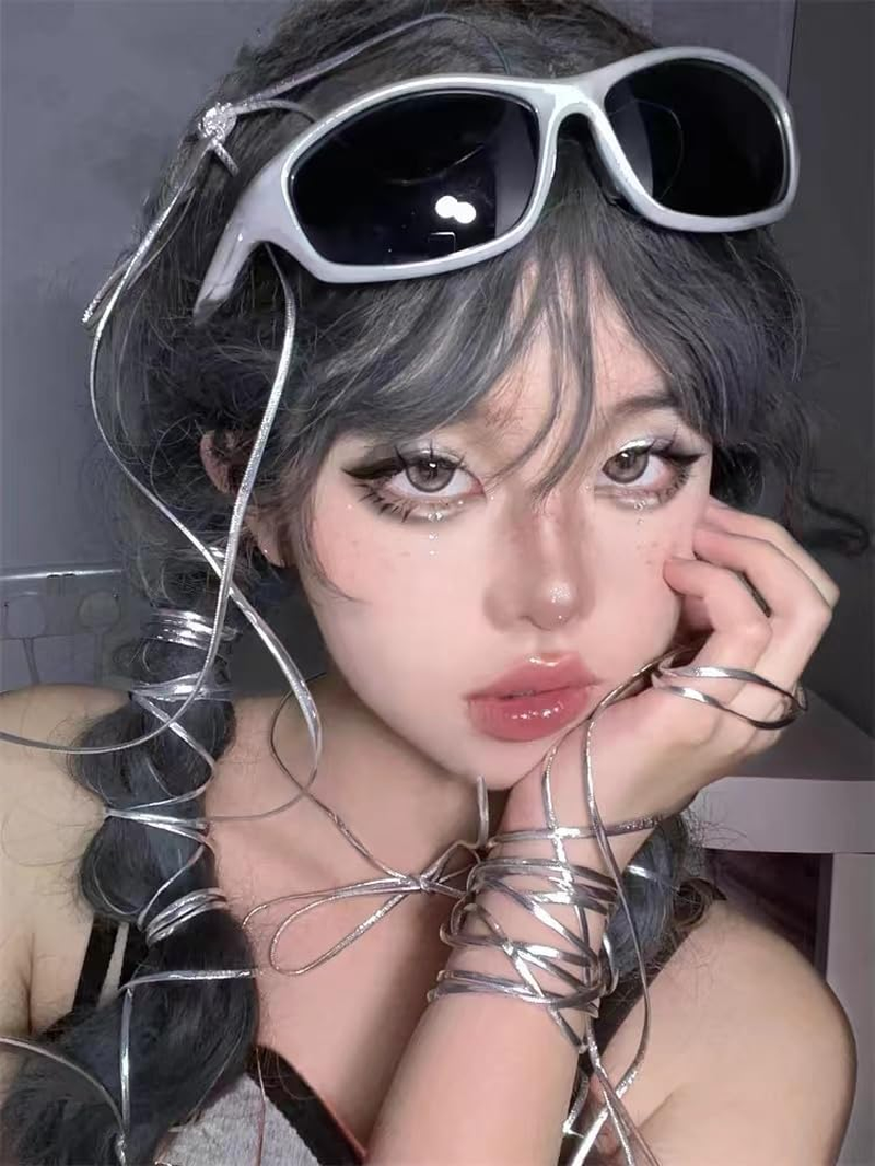 2Pcs Sliver Hair Strings for Braids Hair Accessory String, Y2K Leather Hair Wrap String Dreadlock Braiding Rope Silver Braiding Hair Deco Styling Hair Braiding String image number 3