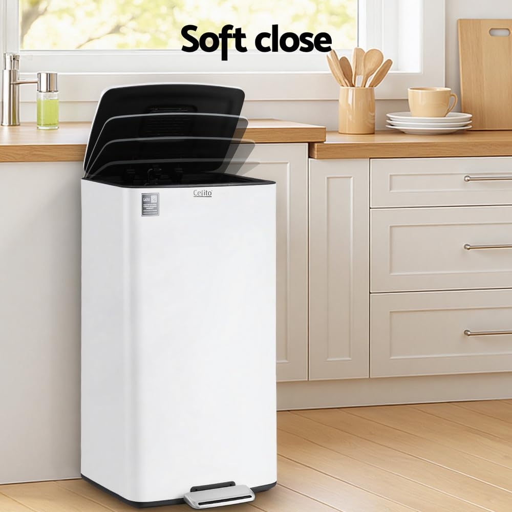 Cefito Pedal Bins Rubbish Bin Waste Recycle Dustbins Kitchen Trash Can 40L White image number 3