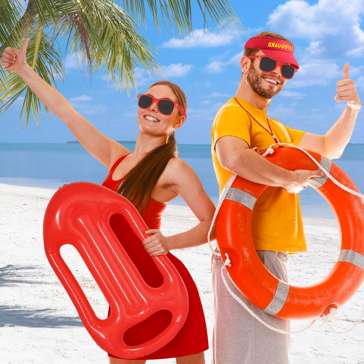 UILYNIU 4 Pieces Life Guard Costume Accessories, Beach Costume Adjustable Hat Guard Float Whistle Sunglasses, Sunscreen Hat for Adults Kids Lifeguard Fancy Dress up Men Women Pool Party Cosplay image number 1