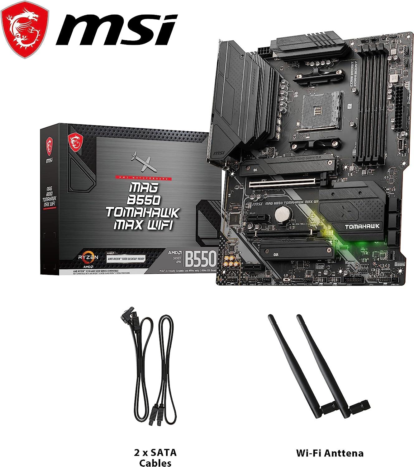 MSI Mag B550 Tomahawk Max Wifi AM4 ATX Motherboard image number 2